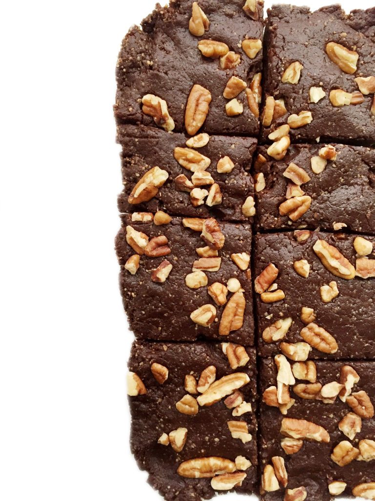 3-ingredient Raw Pecan Brownies made with all paleo, vegan, gluten & guilt-free ingredients