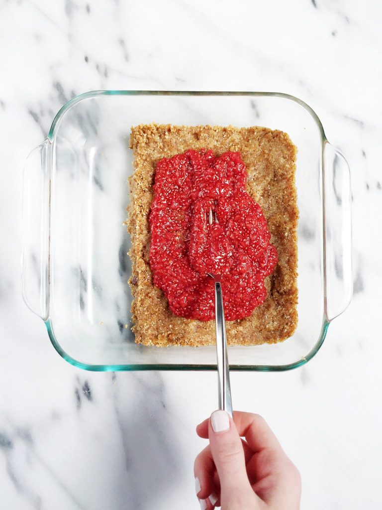 No-Bake Raspberry Chia Jam Bars (Vegan, GF & Paleo)