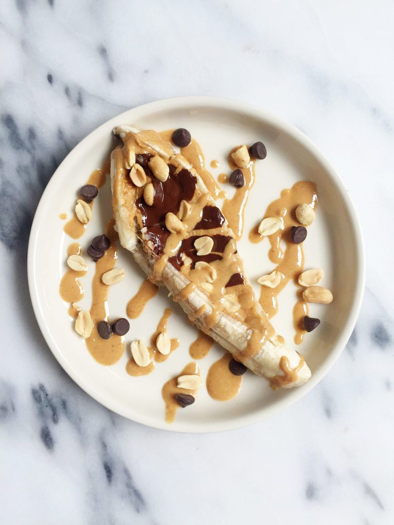 Chocolate Peanut Butter Stuffed Baked Banana Boats