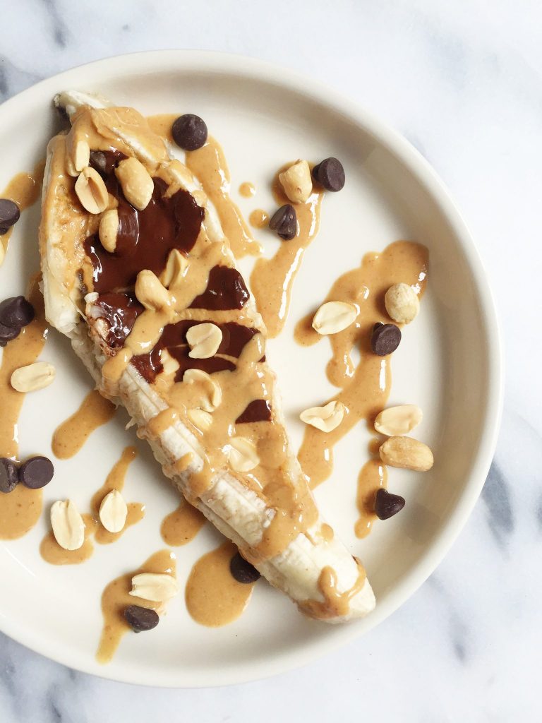 Chocolate Peanut Butter Stuffed Baked Banana Boats by rachLmansfield