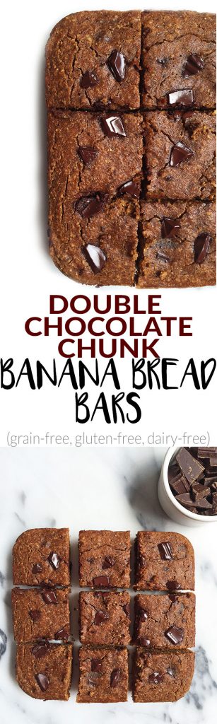 Grain & Dairy-free Double Chocolate Chunk Banana Bread Bars