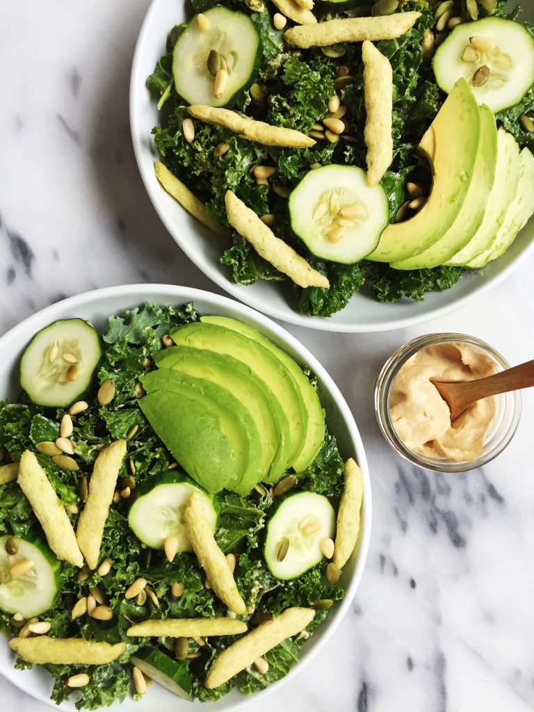 Vegan & Gluten-free Crunchy Green Goddess Salad with Tahini Dressing