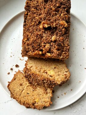 This Paleo Apple Bread with Cinnamon Streusel is made with all gluten-free and dairy-free ingredients and topped with a delicious apple crumb topping.