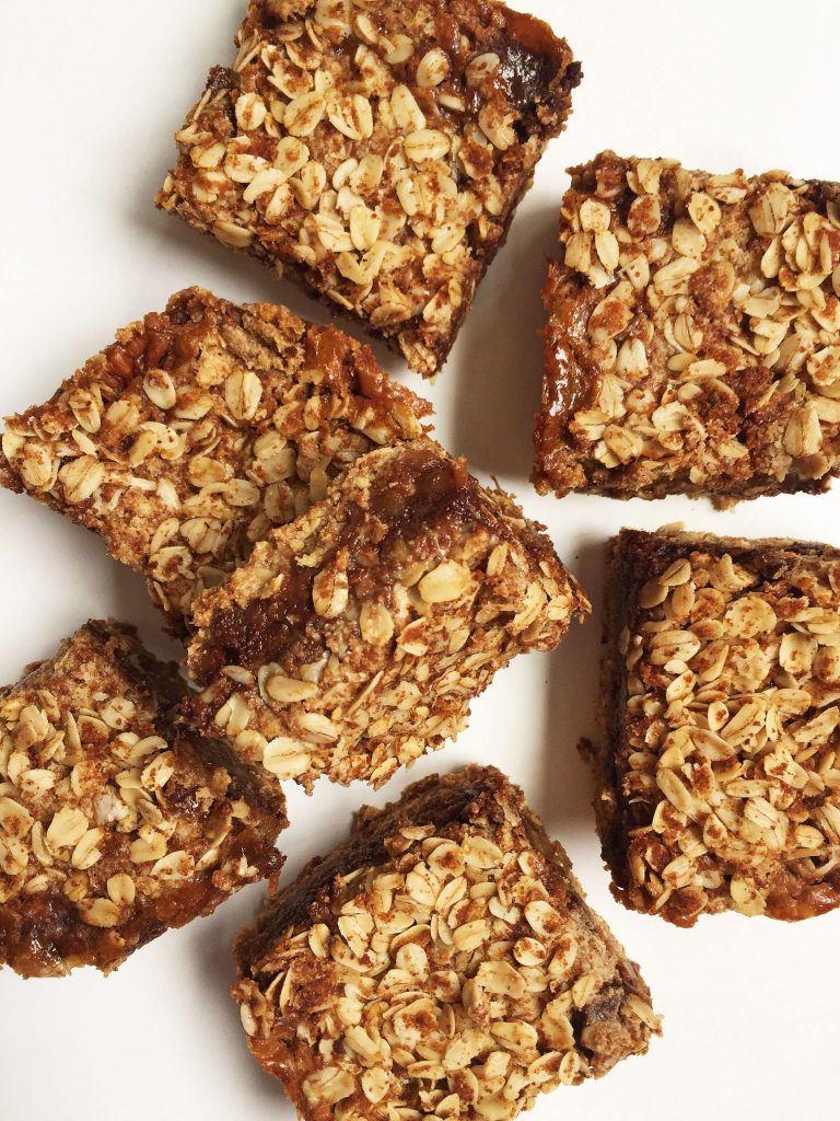 Flourless Oatmeal Cookie Carmelita Bars made vegan & refined sugar-free