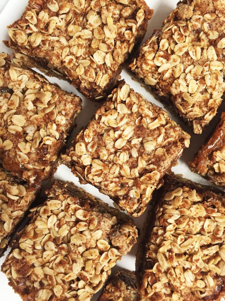 Flourless Oatmeal Cookie Carmelita Bars made vegan & refined sugar-free