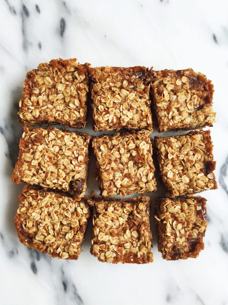 Flourless Oatmeal Cookie Carmelita Bars made vegan & refined sugar-free