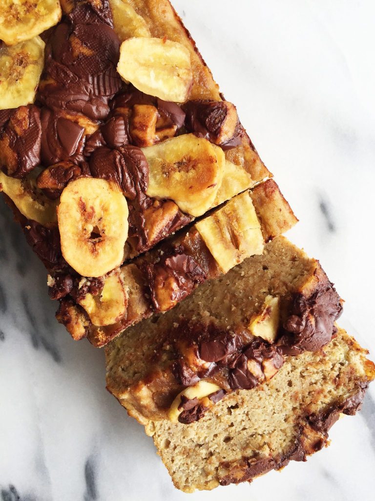 Flourless Peanut Butter Cup Banana Bread made gluten & dairy-free!