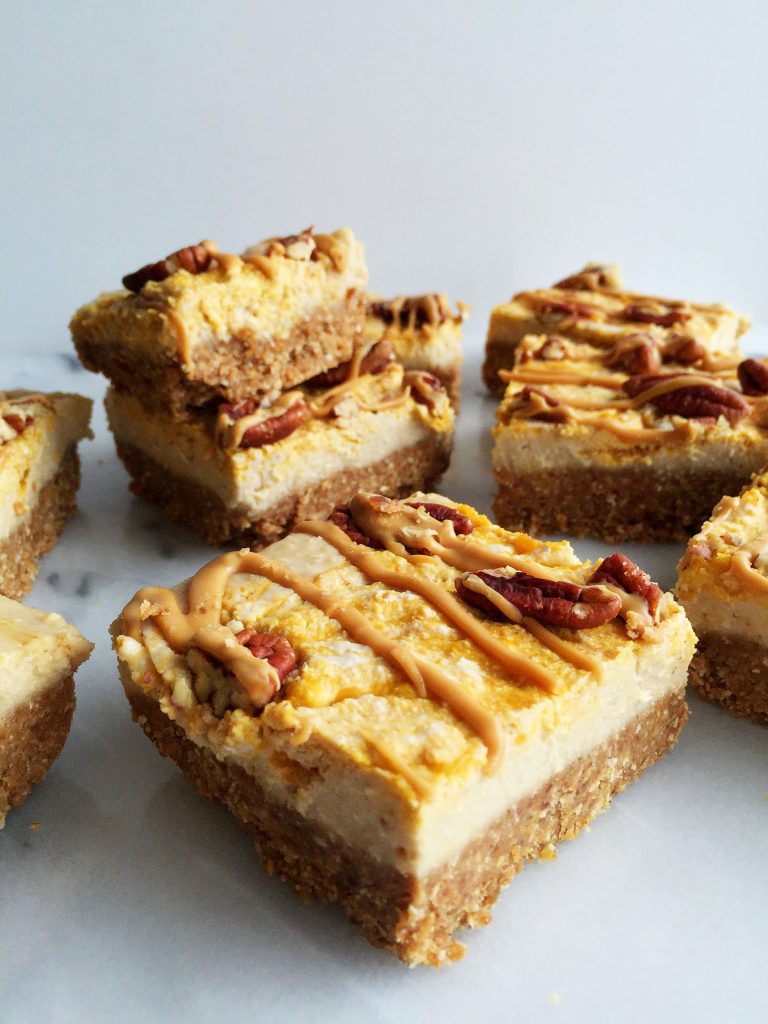 No-Bake Pumpkin Swirl Cheesecake Bars that are vegan and gluten-free