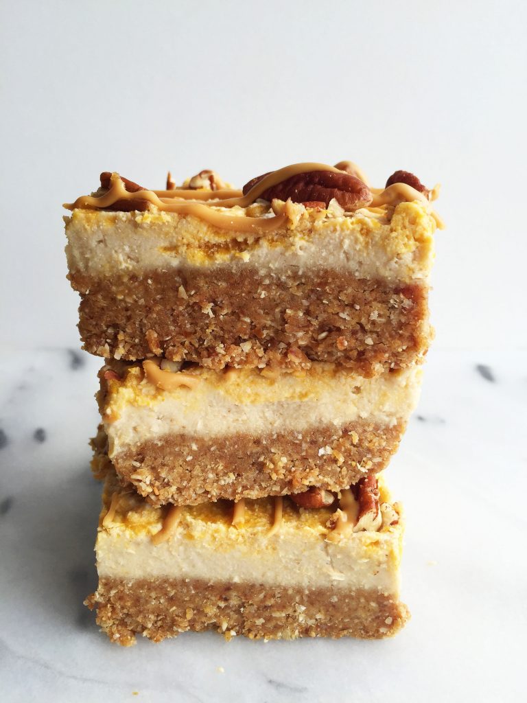 No-Bake Pumpkin Swirl Cheesecake Bars that are vegan and gluten-free