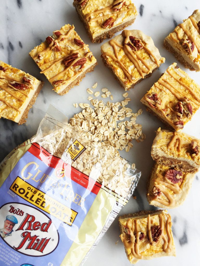 No-Bake Pumpkin Swirl Cheesecake Bars that are vegan and gluten-free