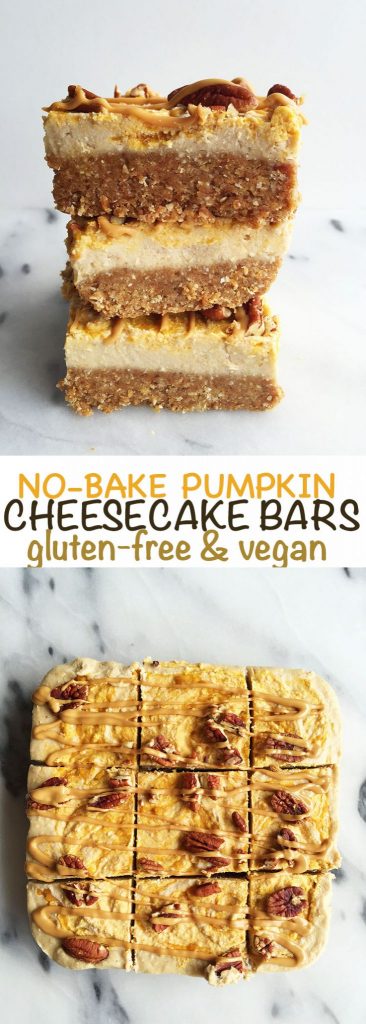 No-Bake Pumpkin Swirl Cheesecake Bars that are vegan and gluten-free