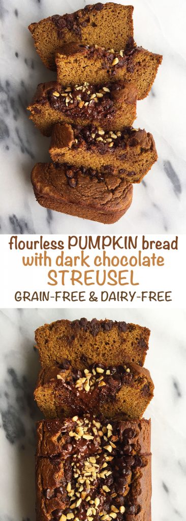 Flourless Pumpkin Bread with Dark Chocolate Streusel that is grain & refined sugar-free