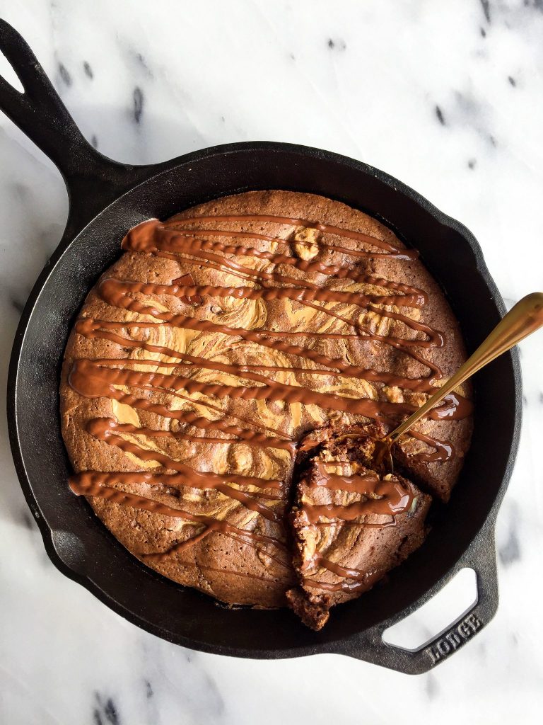 Grain & dairy-free Dark Chocolate Peanut Butter Skillet Brownie