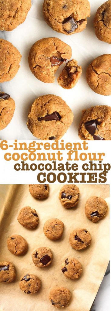 6-ingredient Coconut Flour Chocolate Chip Cookies that are grain, gluten and dairy-free!