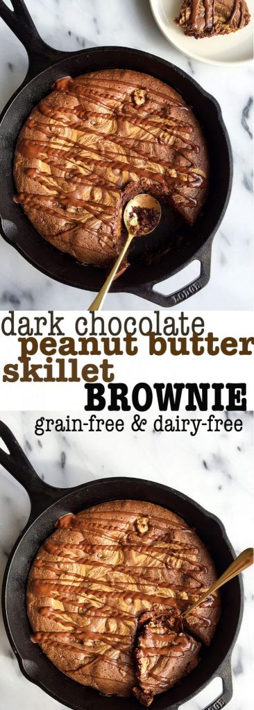 Grain & dairy-free Dark Chocolate Peanut Butter Skillet Brownie