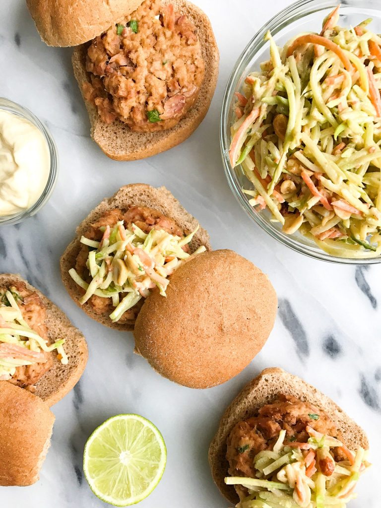 Spicy Thai Tuna Burgers with Crunchy Peanut Slaw