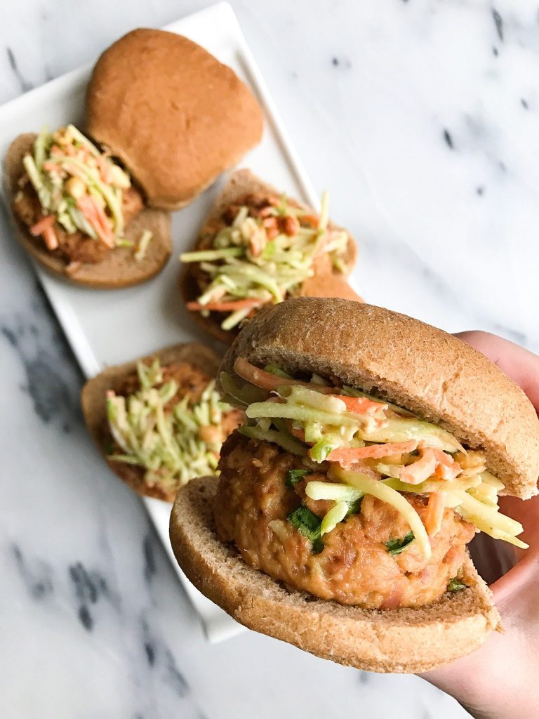 Spicy Thai Tuna Burgers with Crunchy Peanut Slaw