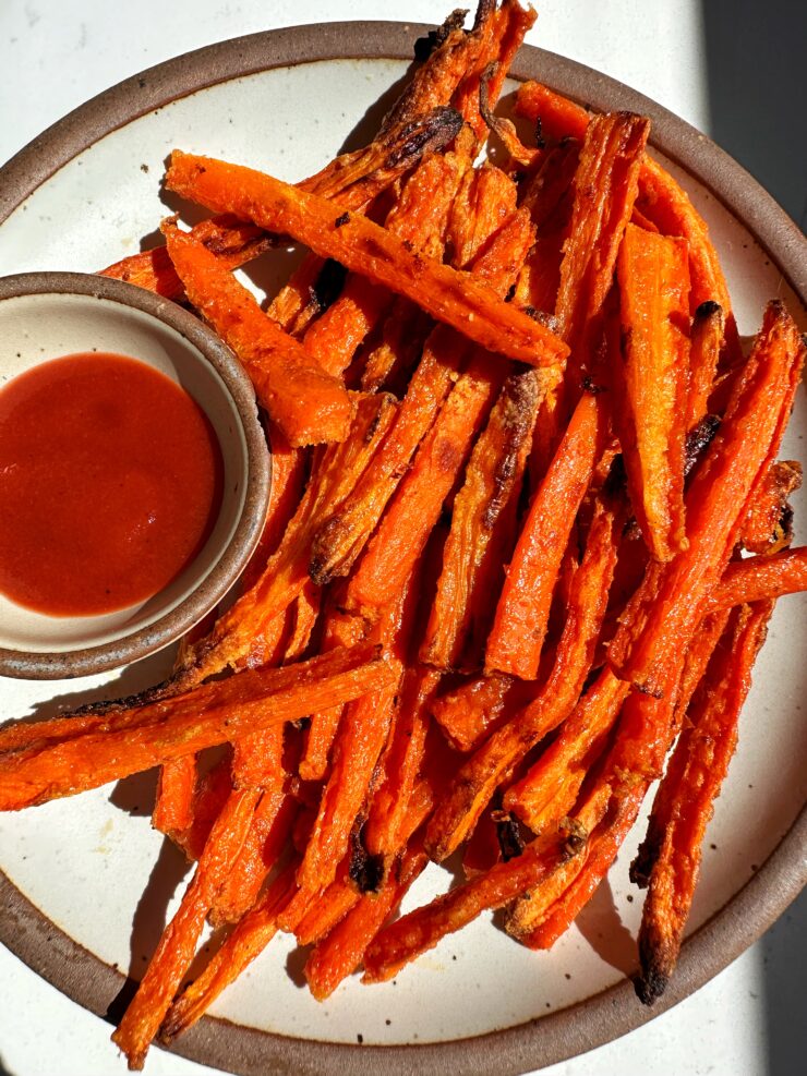 These Crispy Baked Carrot Fries are the perfect healthy side dish. Made with all gluten-free and dairy-free ingredients, great for kids and they're oven-baked.