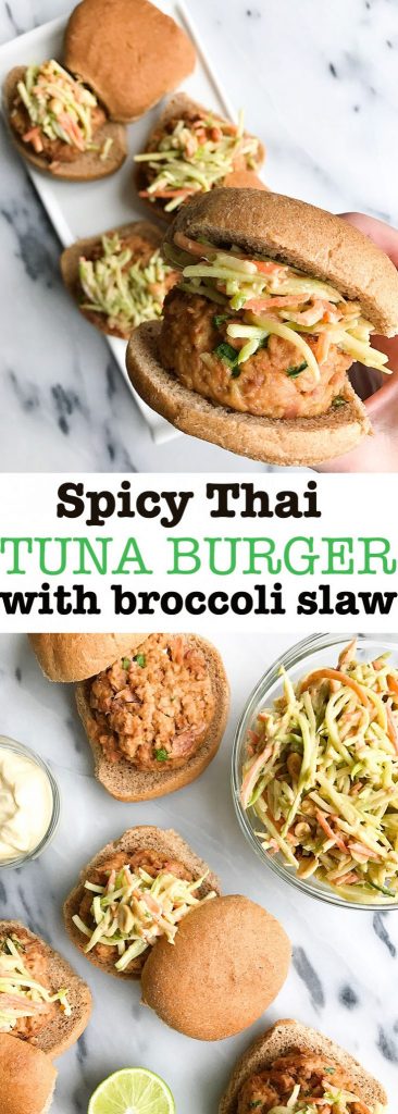 Spicy Thai Tuna Burgers with Crunchy Peanut Slaw