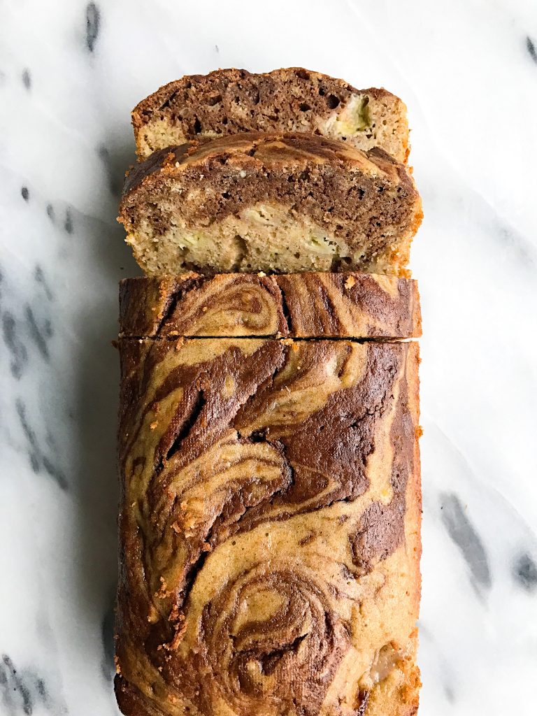 Dark Chocolate Marble Spelt Flour Banana Bread made with collagen peptides!