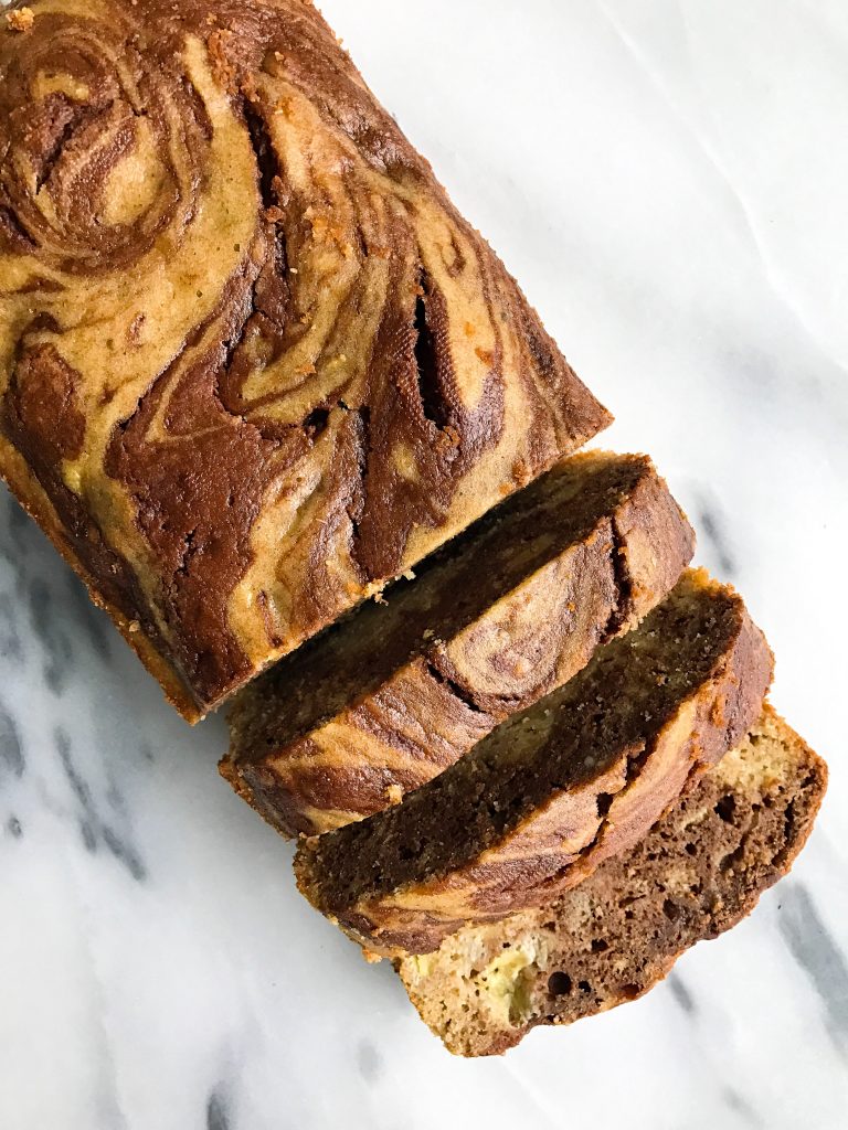 Dark Chocolate Marble Spelt Flour Banana Bread made with collagen peptides!