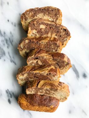 Dark Chocolate Marble Spelt Flour Banana Bread made with collagen peptides!