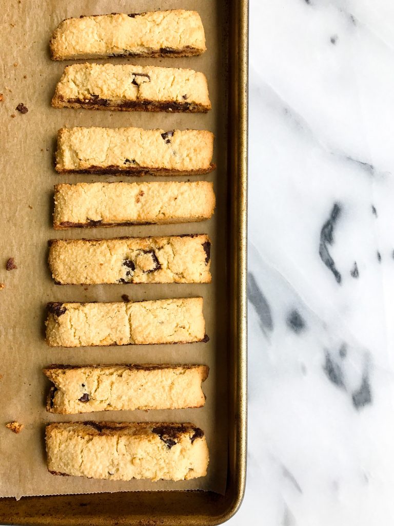 Nutty Dark Chocolate Chunk Almond Flour Biscotti that are grain & dairy-free