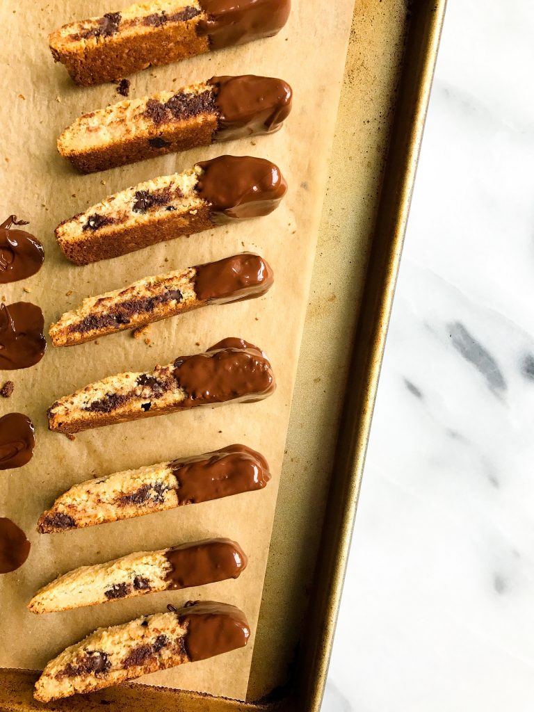 Nutty Dark Chocolate Chunk Almond Flour Biscotti that are grain & dairy-free