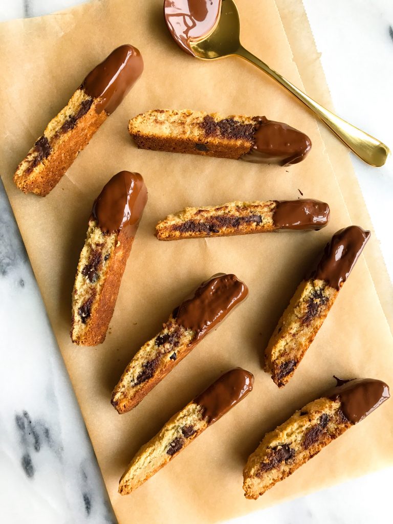 Nutty Dark Chocolate Chunk Almond Flour Biscotti that are grain & dairy-free