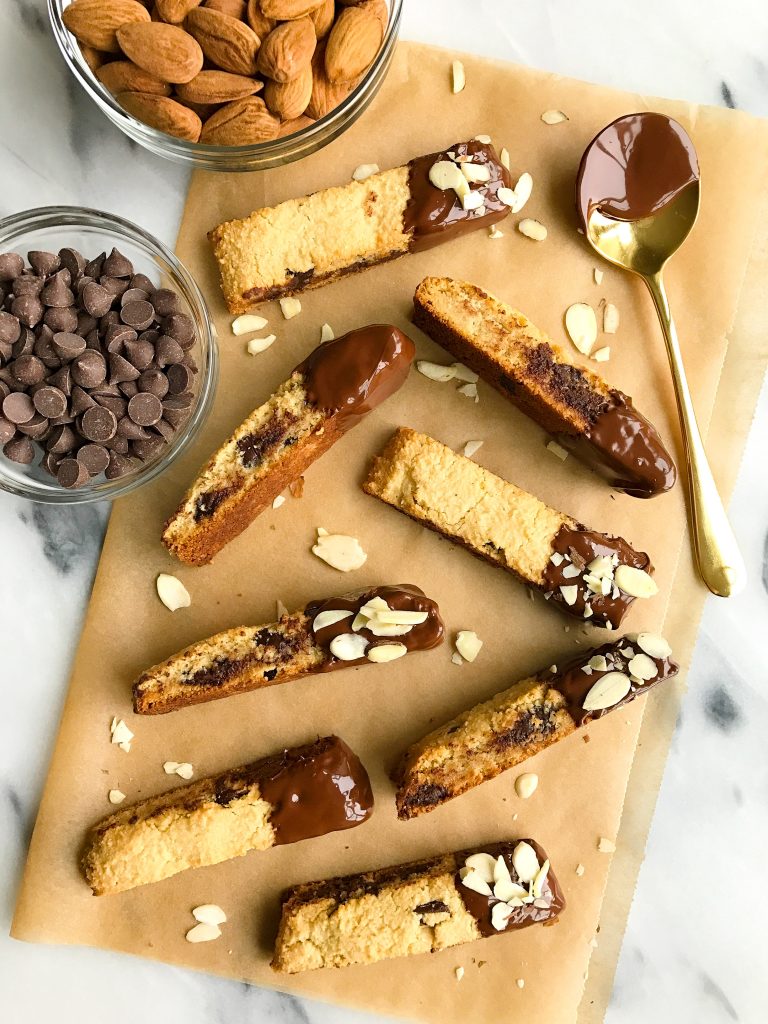 Nutty Dark Chocolate Chunk Almond Flour Biscotti that are grain & dairy-free