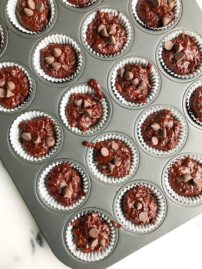 Mini Dark Chocolate Stuffed Red Velvet Brownies made vegan and gluten-free!