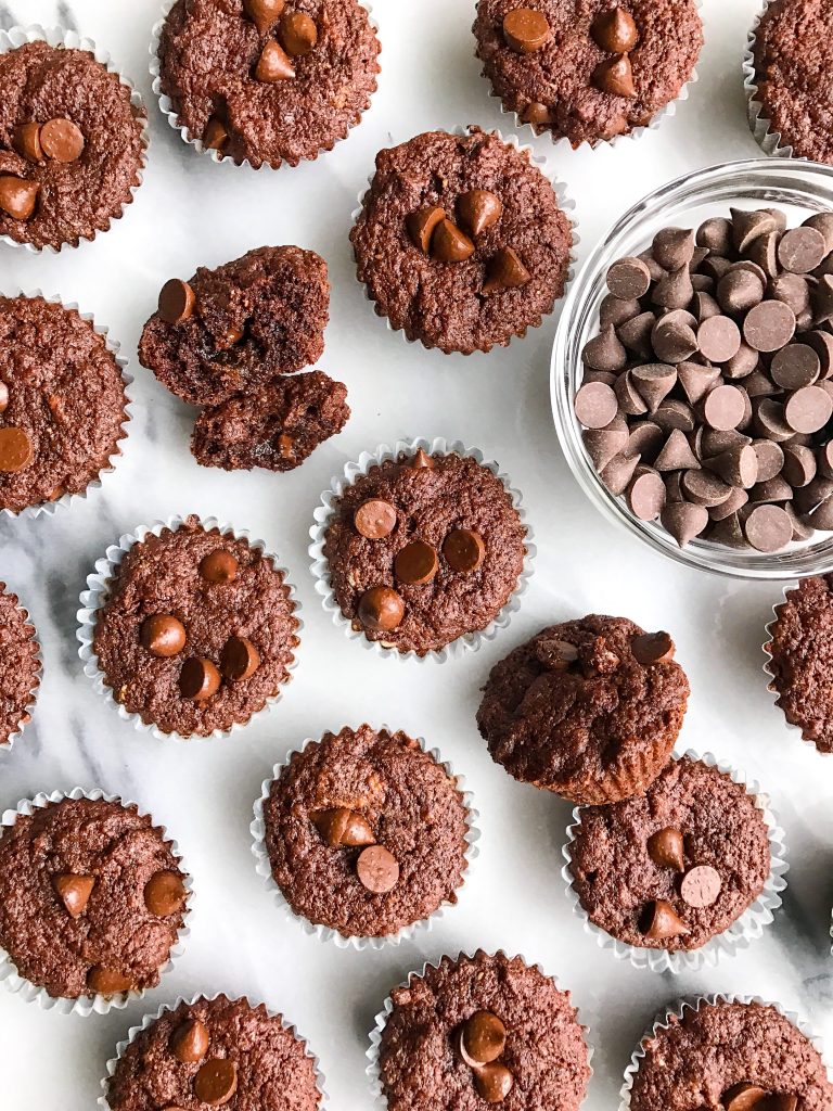 Mini Dark Chocolate Stuffed Red Velvet Brownies made vegan and gluten-free!