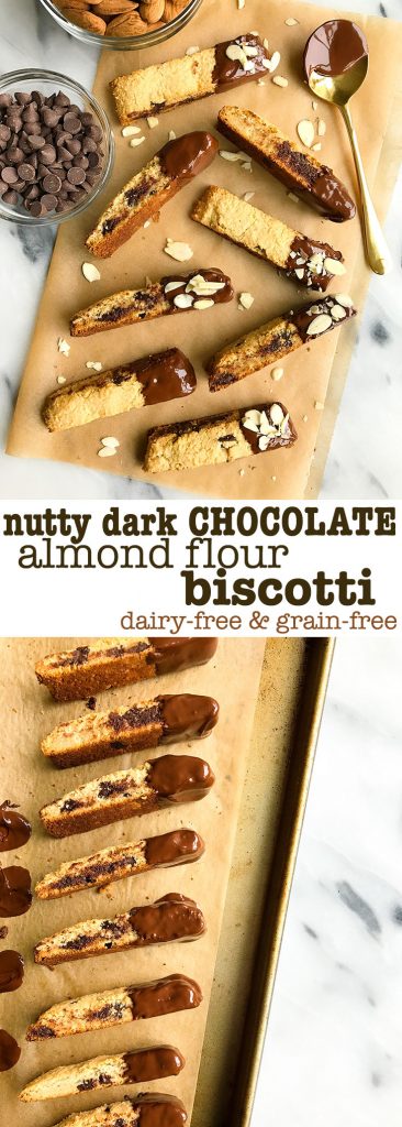 Nutty Dark Chocolate Chunk Almond Flour Biscotti that are grain & dairy-free