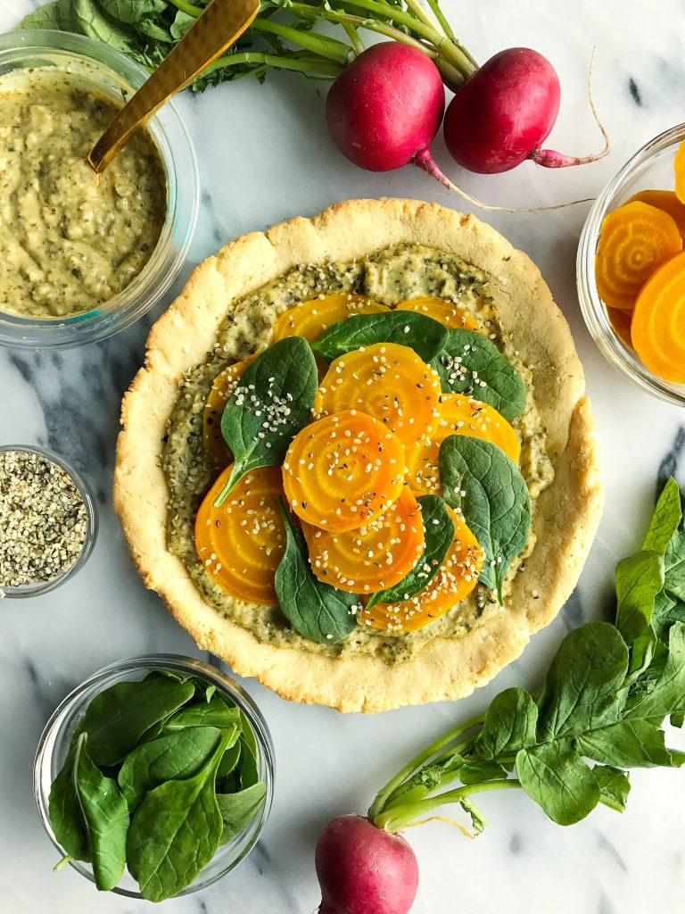 Spring Veggie Pizza with Almond Flour Crust made with 4 ingredients!
