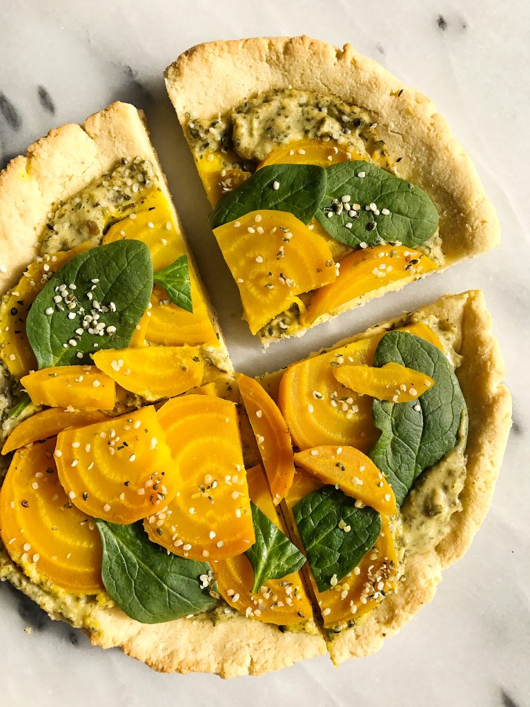 Spring Veggie Pizza with Almond Flour Crust made with 4 ingredients!