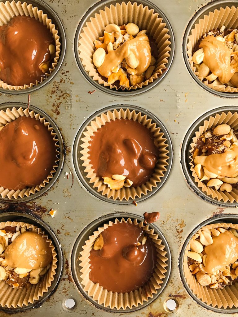 Healthy Homemade Peanut Butter Pretzel Snickers Cups