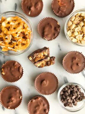 Healthy Homemade Peanut Butter Pretzel Snickers Cups