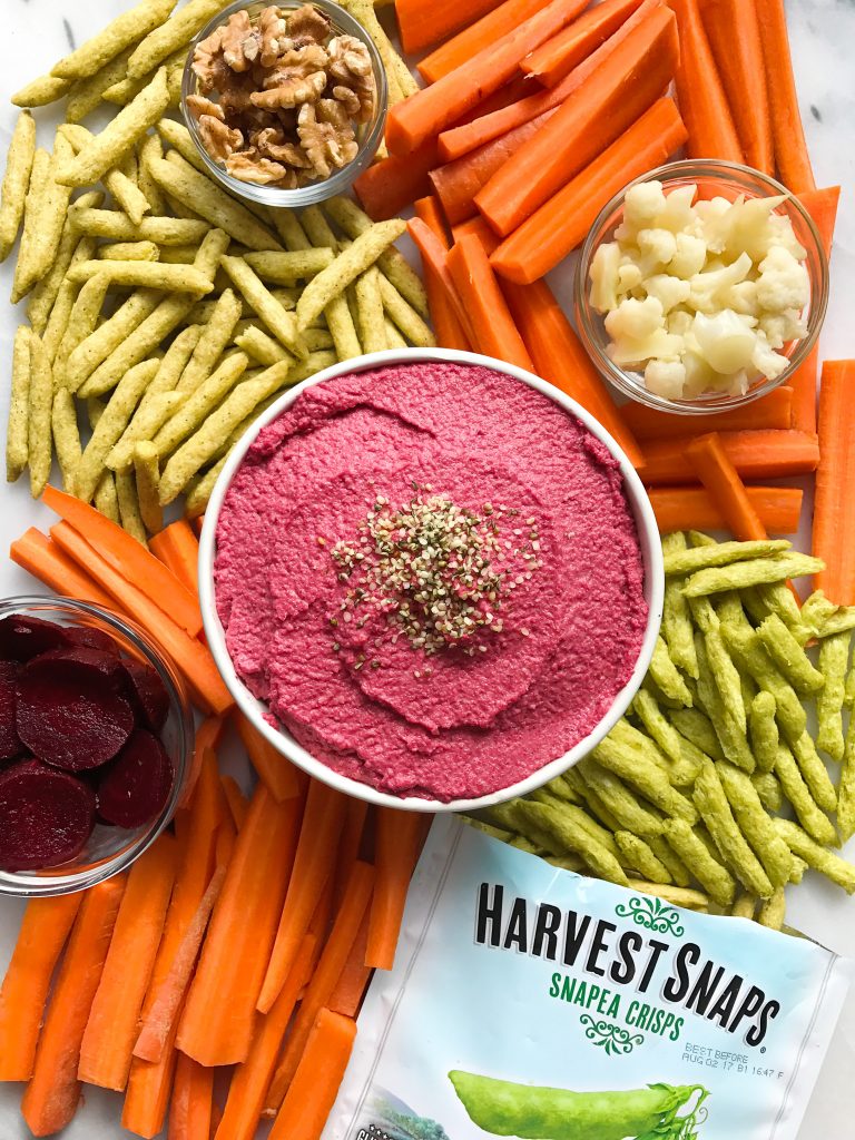 Chickpea-less Beet Hummus made with no beans, no oil for an easy and yummy plant-based dip!