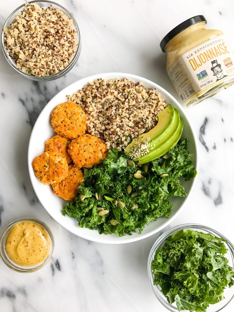 Sweet Potato Chickpea Cake Buddha Bowls for a delicious gluten-free meal!