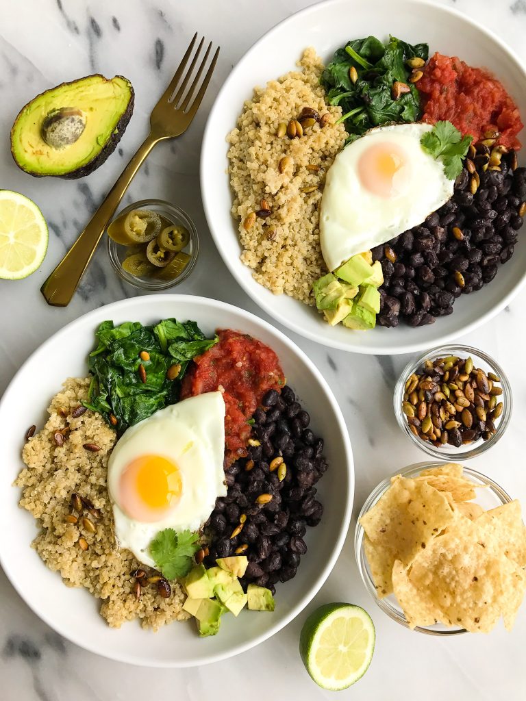 Vegetarian Taco Breakfast Bowl with Coconut Quinoa for a delicious savory breakfast recipe!