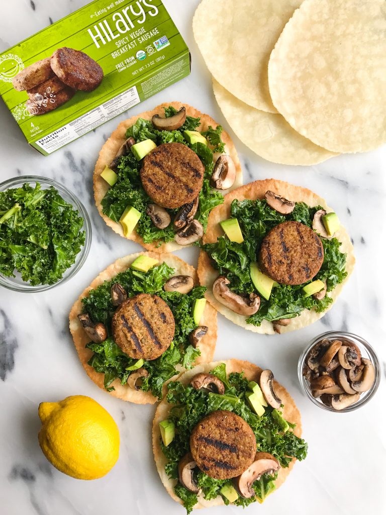 Garlicky Kale Veggie Sausage Tostadas for an easy and delicious plant-based, gluten-free meal