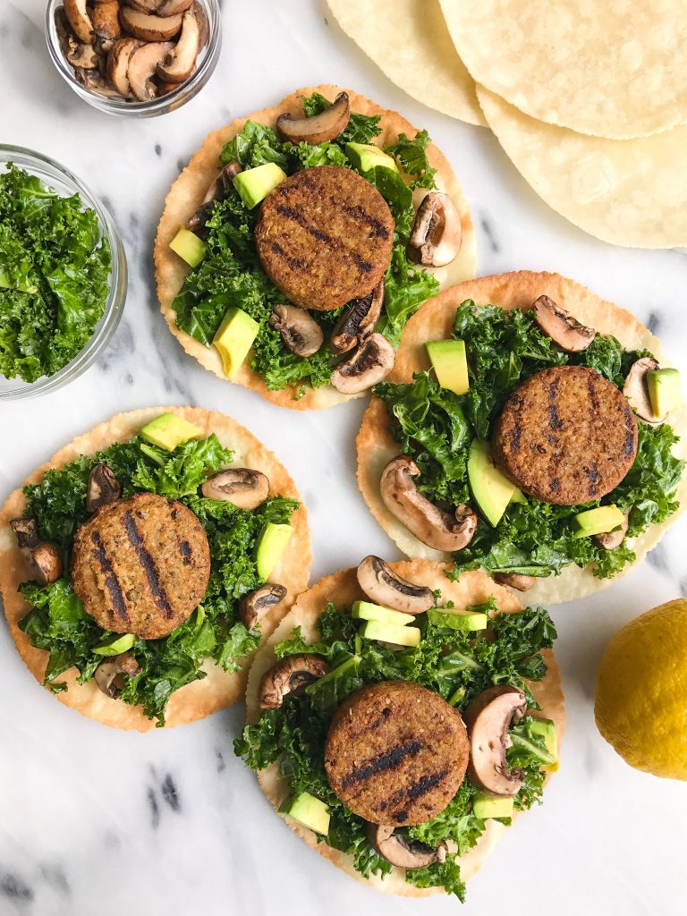 Garlicky Kale Veggie Sausage Tostadas for an easy and delicious plant-based, gluten-free meal