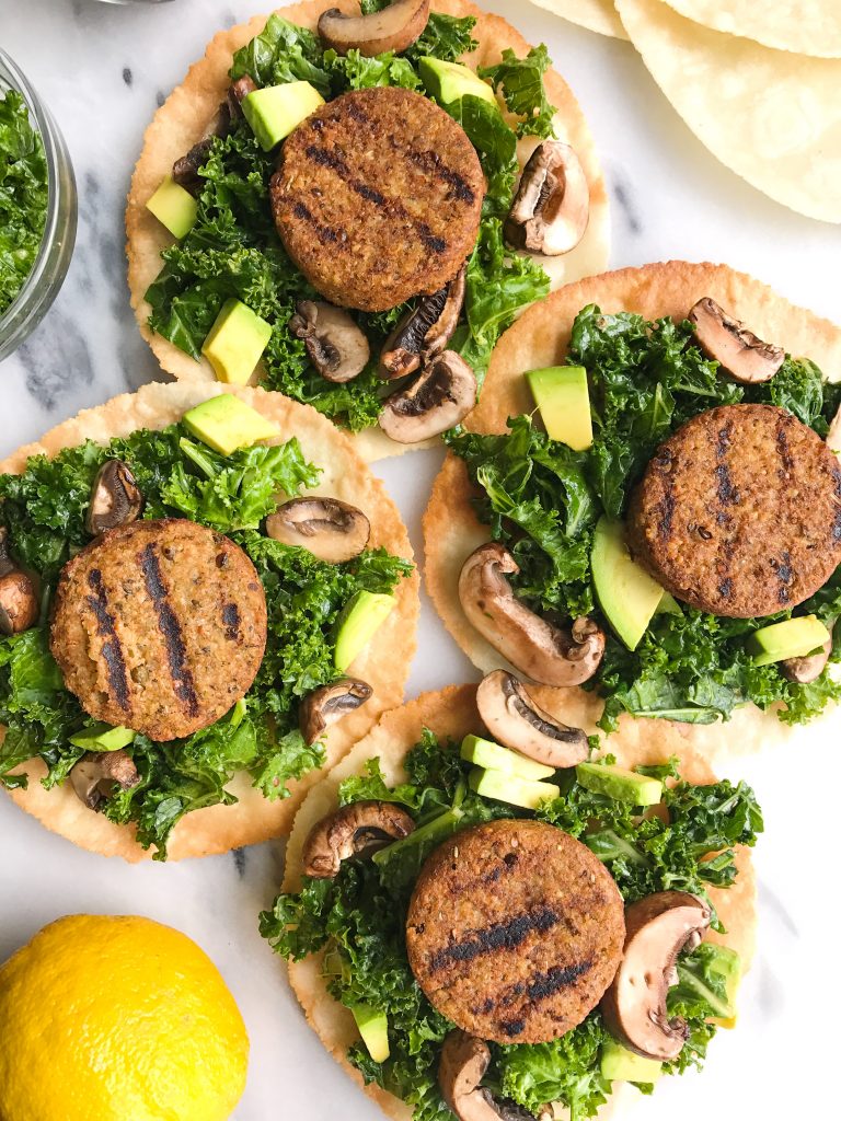 Garlicky Kale Veggie Sausage Tostadas for an easy and delicious plant-based, gluten-free meal