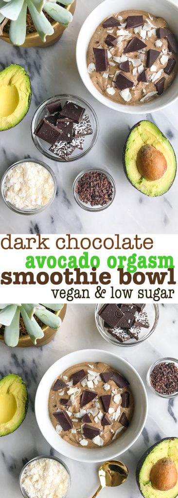 Dark Chocolate Avocado Orgasm Smoothie made with dreamy ingredients for a low sugar smoothie!