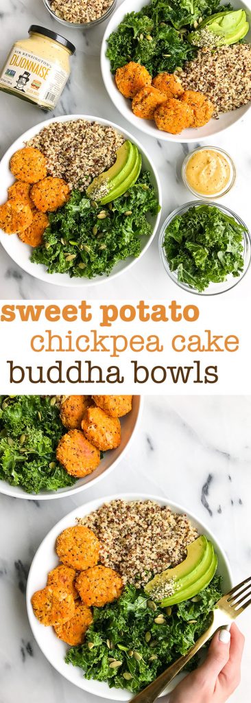 Sweet Potato Chickpea Cake Buddha Bowls for a delicious gluten-free meal!