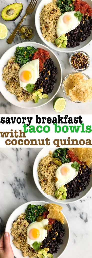 Vegetarian Taco Breakfast Bowl with Coconut Quinoa for a delicious savory breakfast recipe!