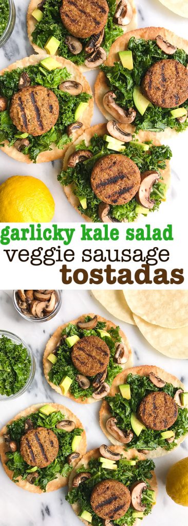 Garlicky Kale Veggie Sausage Tostadas for an easy and delicious plant-based, gluten-free meal