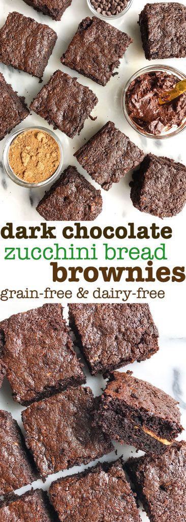 Chocolate Frosted Zucchini Bread Brownies that are grain & dairy-free, so chocolatey and delicious!