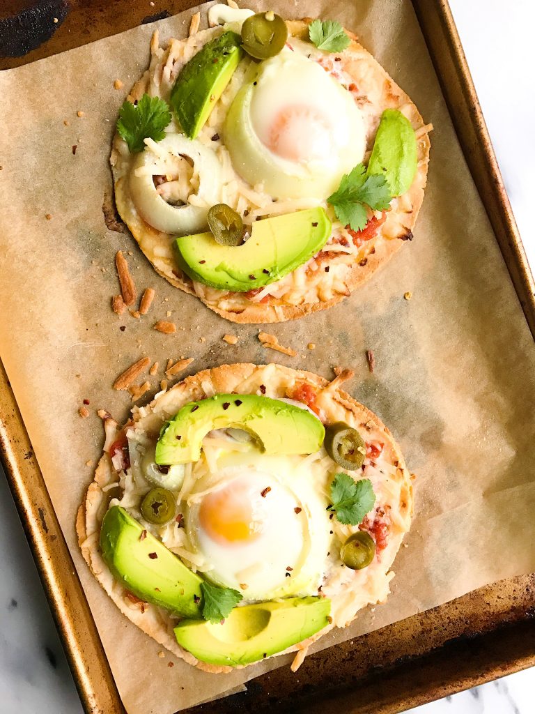 Veggie-loaded Tortilla Breakfast Pizzas made with minimal ingredients for a fun breakfast dish!