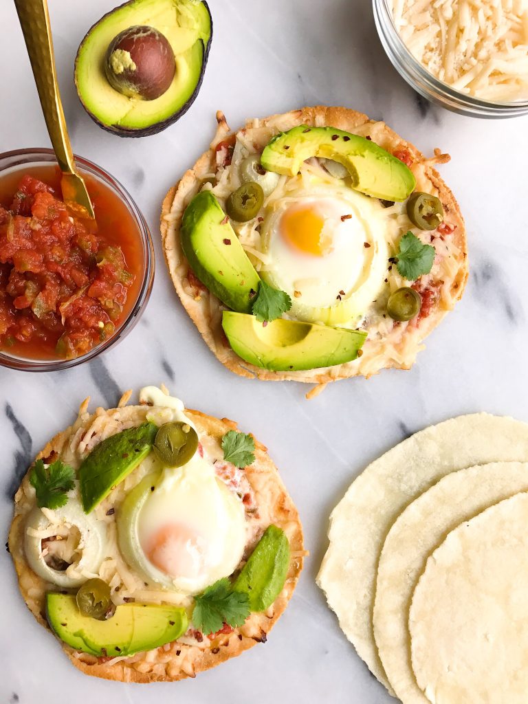 Veggie-loaded Tortilla Breakfast Pizzas made with minimal ingredients for a fun breakfast dish!